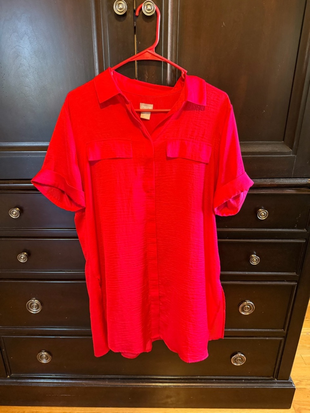 Chico's Bright Red Short-Sleeve Button Front Blouse